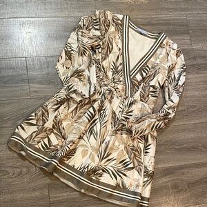 ANTONIO MELANI Cream and Olive Palm Leaves floral Dress